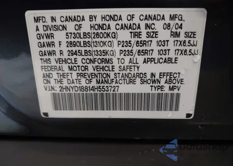 2004 Acura Mdx from USA, damaged, VIN 2HNYD18814H553727